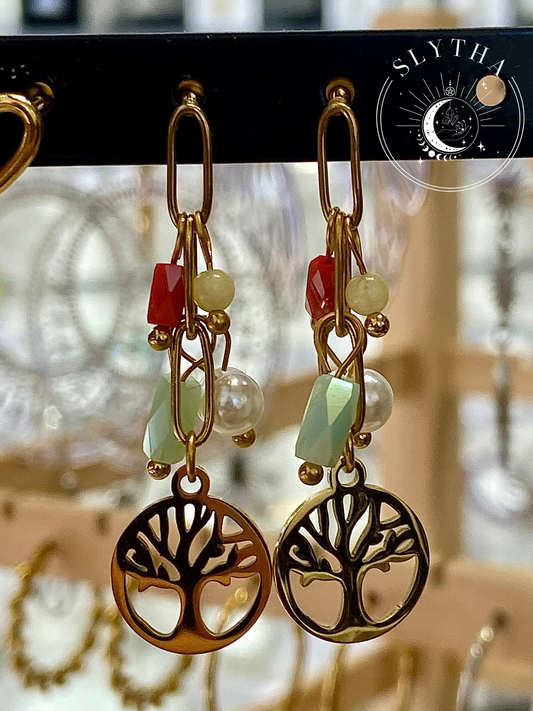 Boucles d'oreilles Arbre de vie en acier inoxydable