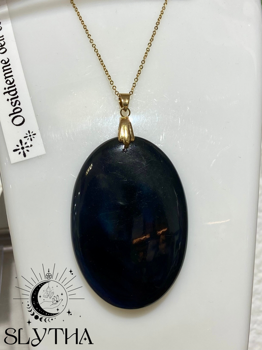 Collier en Obsidienne Oeil Céleste - Acier Inoxydable