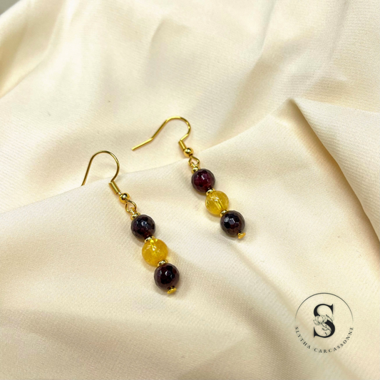 Boucles d’oreilles simples citrine et grenat facetté