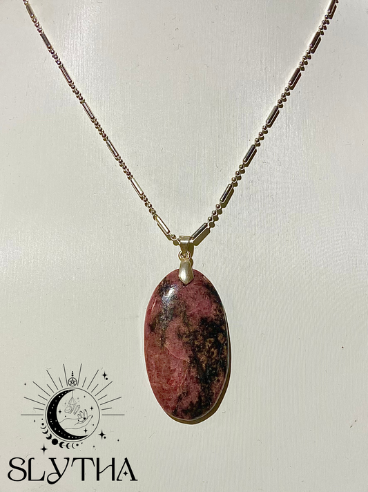 Collier en Rhodonite - Acier Inoxydable