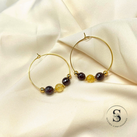 Boucles d’oreilles citrine et grenat facetté