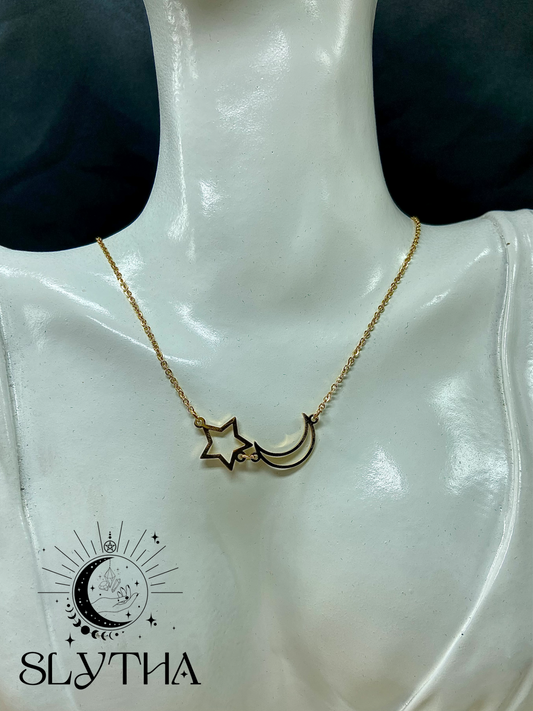 Collier Étoile/Lune en acier inoxydable