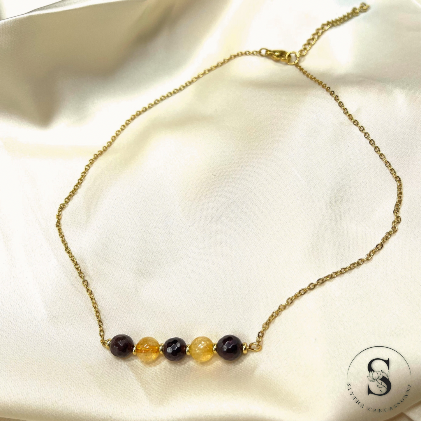 Collier ras de cou Citrine - Grenat facetté