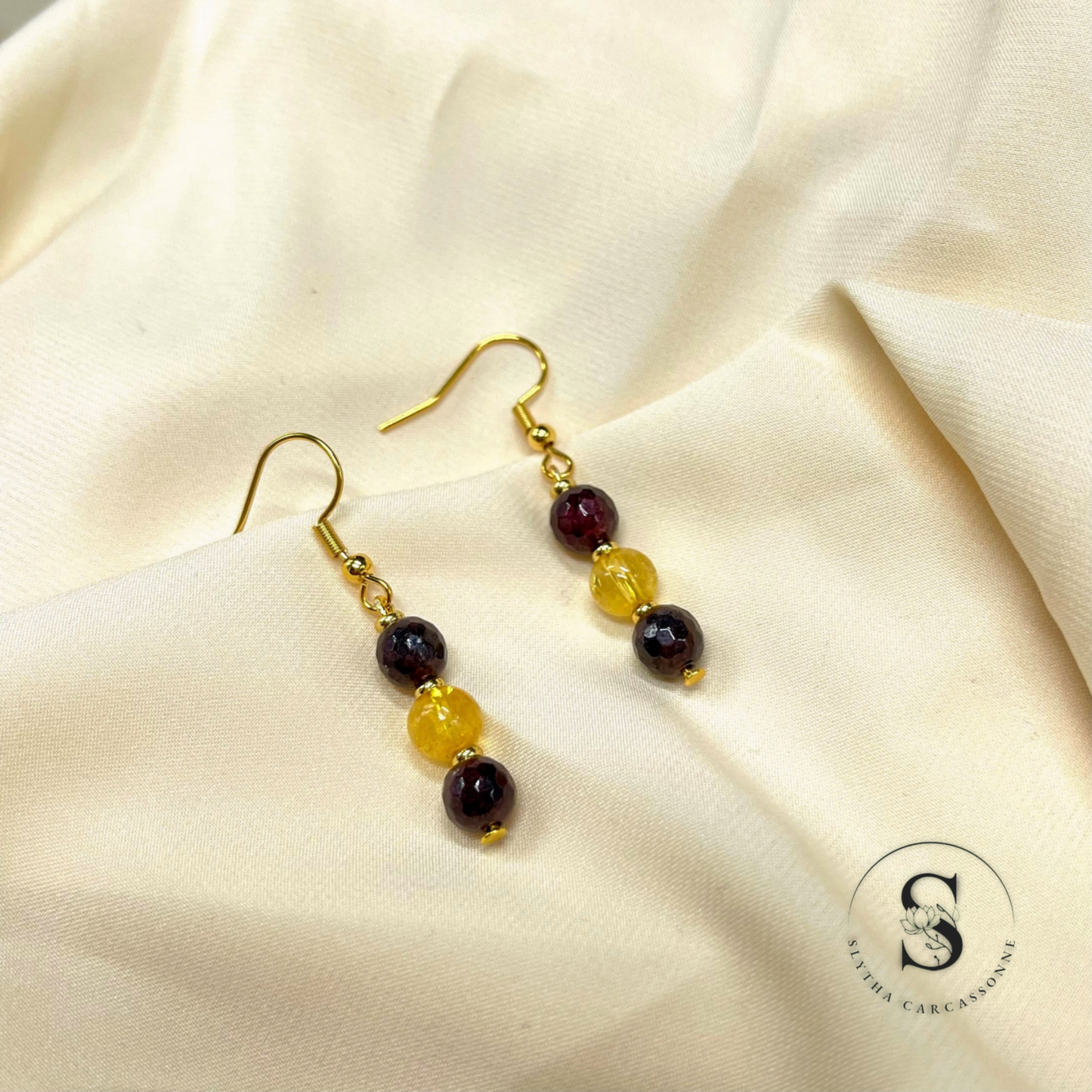 Boucles d’oreilles simples citrine et grenat facetté