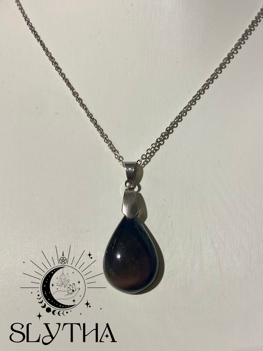 Collier en Obsidienne Oeil Céleste - Acier Inoxydable